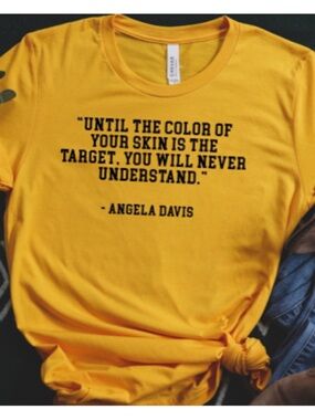New! Yellow Large Angela Davis quote Tee T-shirt feminist art, protest, BLM.
